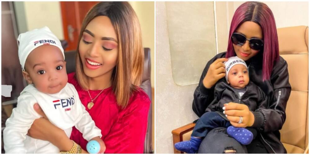 Regina Daniels shows off baby Munir