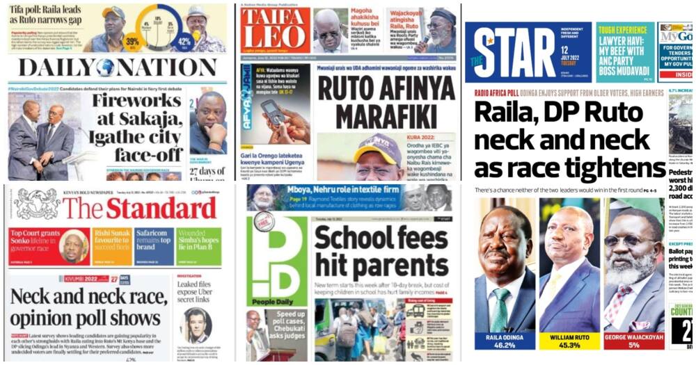 Magazetini Julai 12: William Ruto na Raila Odinga wako Pua na Mdomo.