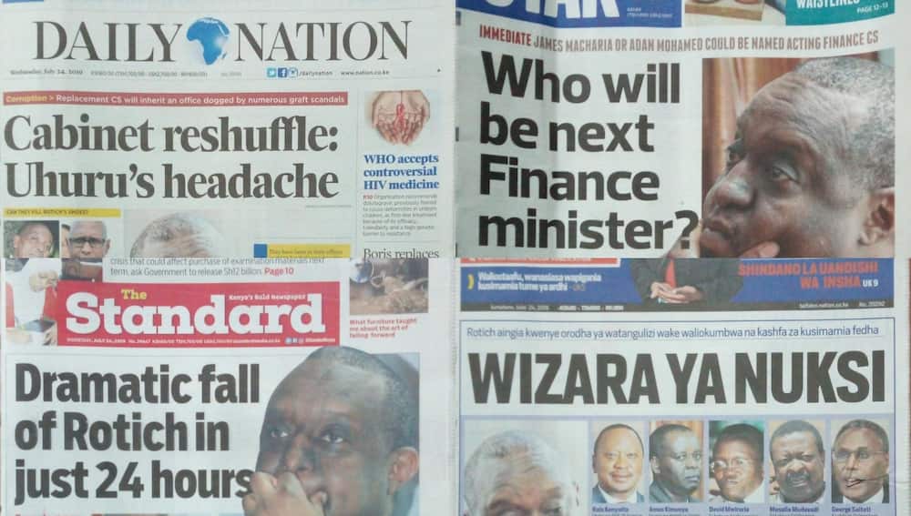 Kenyan newspapers review for July 24: CS Rotich, PS Kamau Thugge chatted in police cell until 5am