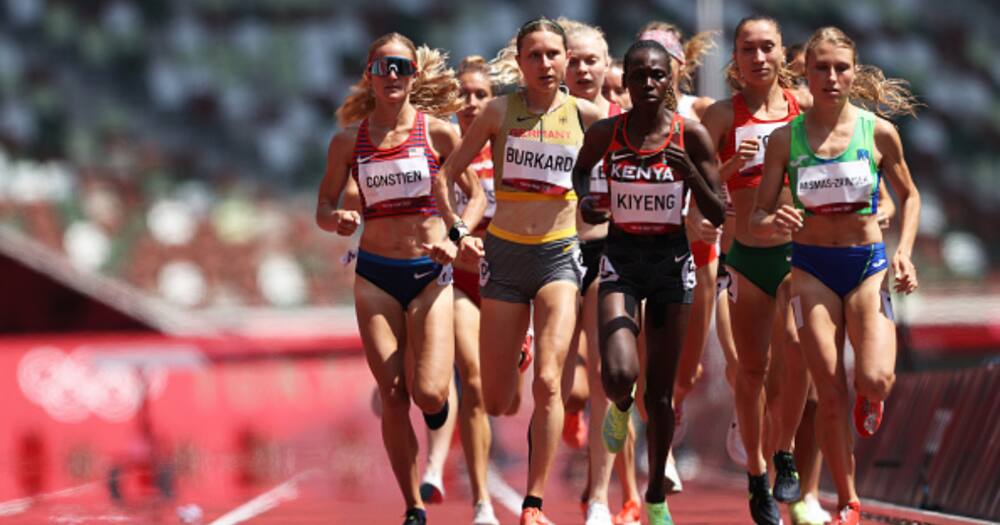 Hyvin Kiyeng of Team Kenya competes in round one of the Women's 3000m Steeplechase heats at Olympic Stadium on August 01, 2021, in Tokyo, Japan. Photo by Patrick Smith/Getty Images.