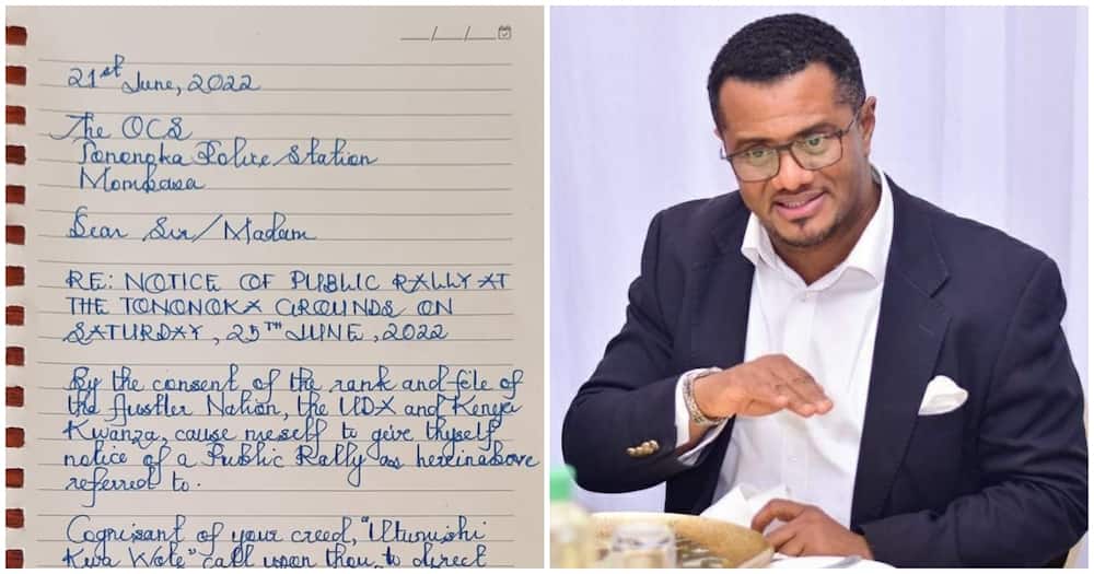 Hassan Omar shared a copy of the letter he sent to the authorites in Mombasa.