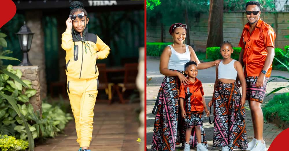 DJ Mo daughter Wambo looking stunning (l). Mo and his family in kitenge attire (r).