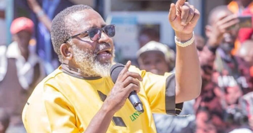 Meru senator Mithika Linturi speaks at a rally.