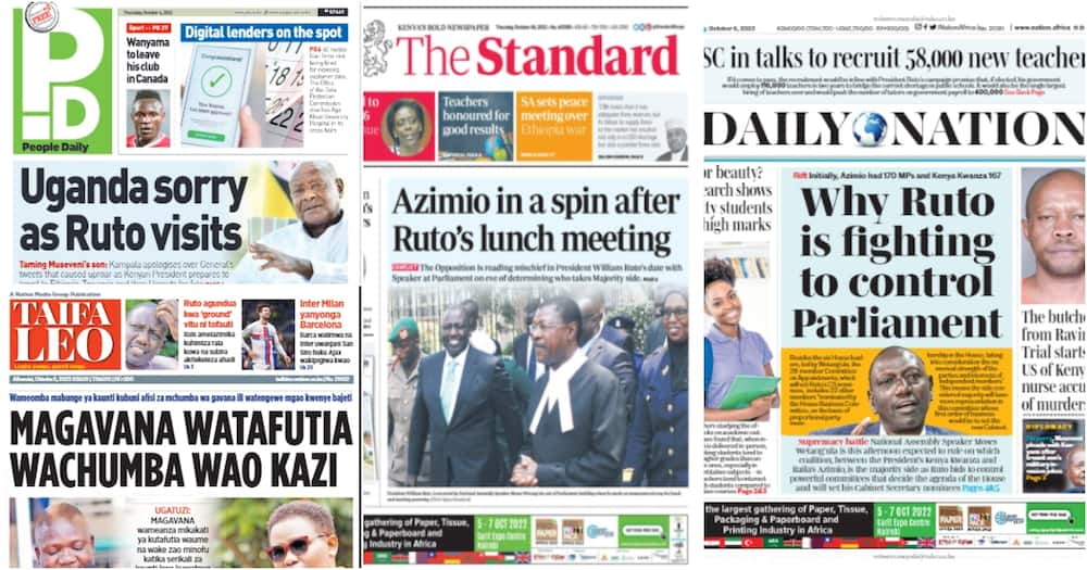 Kenyan newspapers. Photo: Screengrabs from The Standard, Daily Nation, People Daily and Taifa Leo.