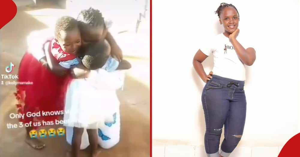 Kirinyaga mother Sarah Mwikali emotionally embraces her kids after returning from Saudi Arabia.
