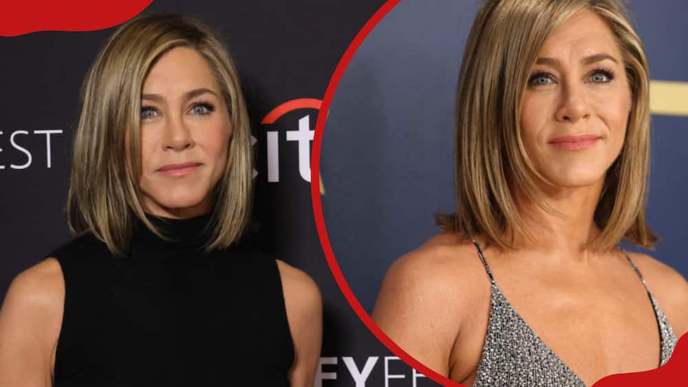 A collage of Jennifer Aniston at PaleyFest and Jennifer Aniston at the 30th Annual Screen Actors Guild Awards