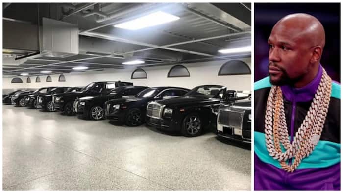 Money man! Mayweather shows off garage which has $6.4m Rolls Royce collection and $200k Ferrari (photos)