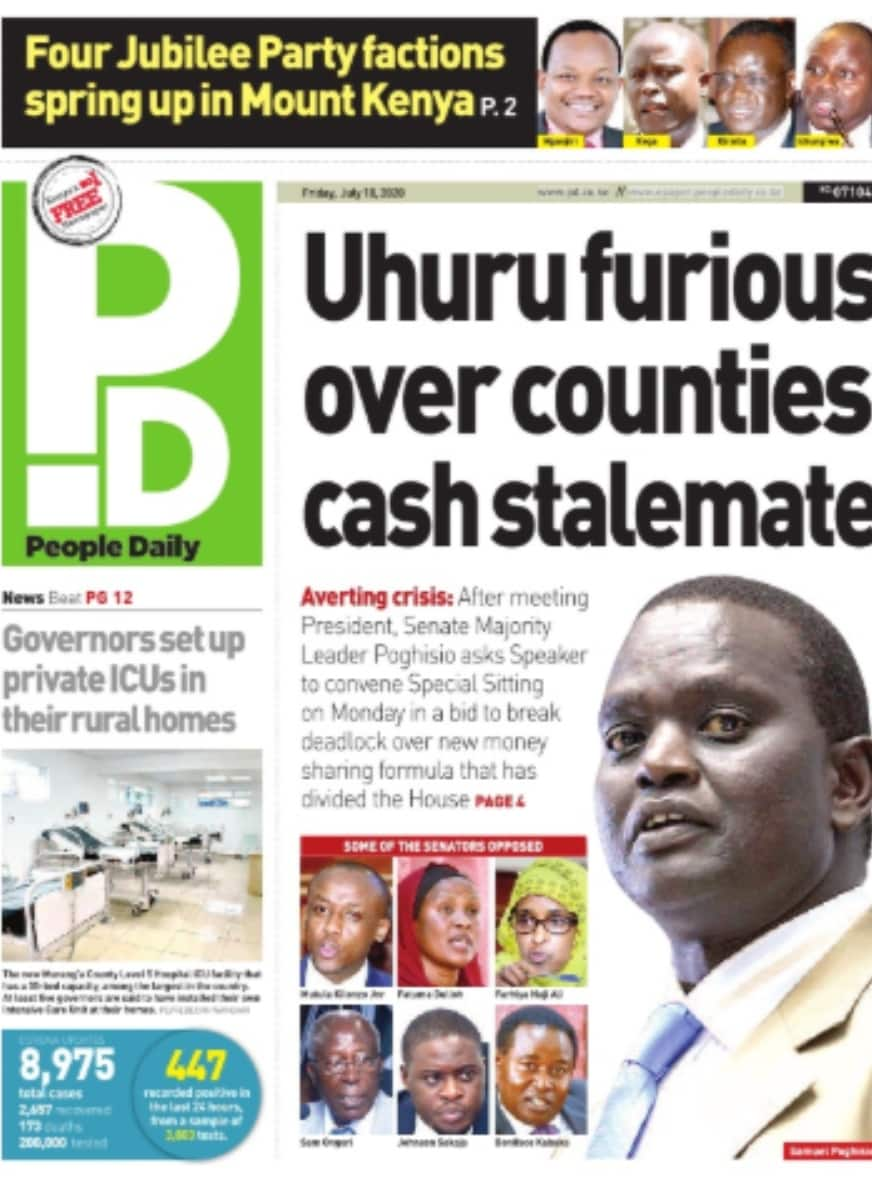 Kenyan newspapers review for July 10: 5 governors have installed ICU facilities in their private residences