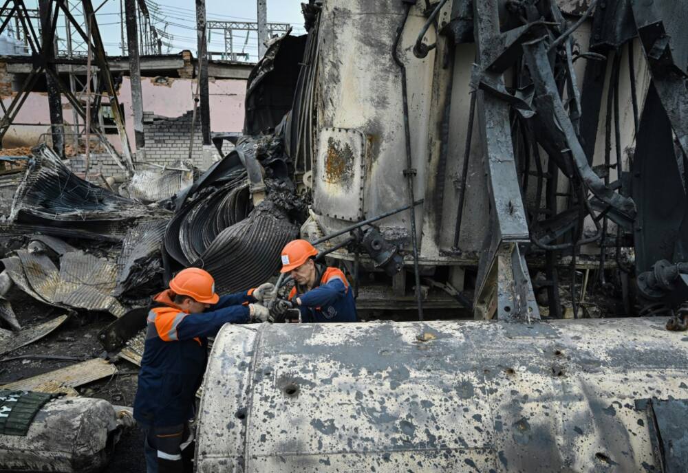 A high-voltage substation damaged in missile attack in central Ukraine