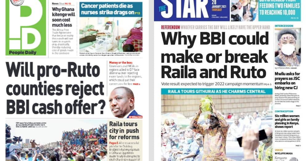 Magazeti Alhamisi: Raila na Ruto watokwa na jasho kwa sababu ya BBI