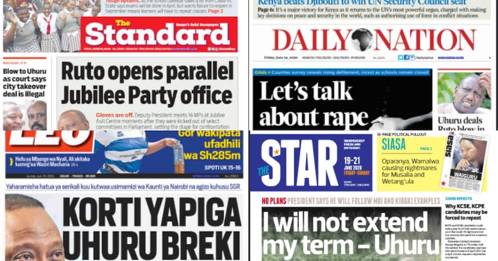 Kenyan newspapers review for June 19: Gloves off as William Ruto opens parallel Jubilee Asili office