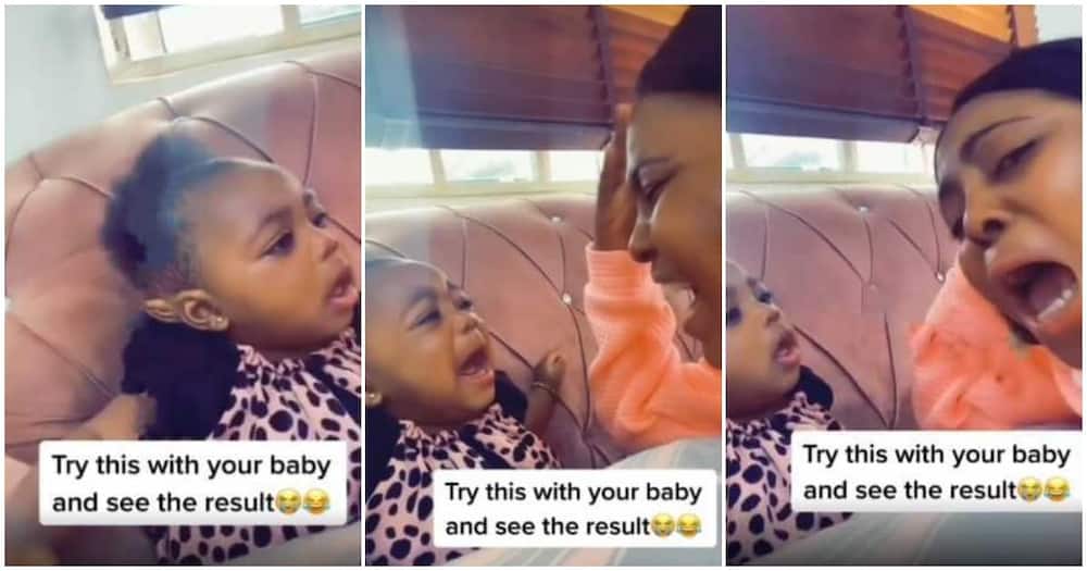 Baby stops cying in funny video after seeing mum outcry her, netizens react.