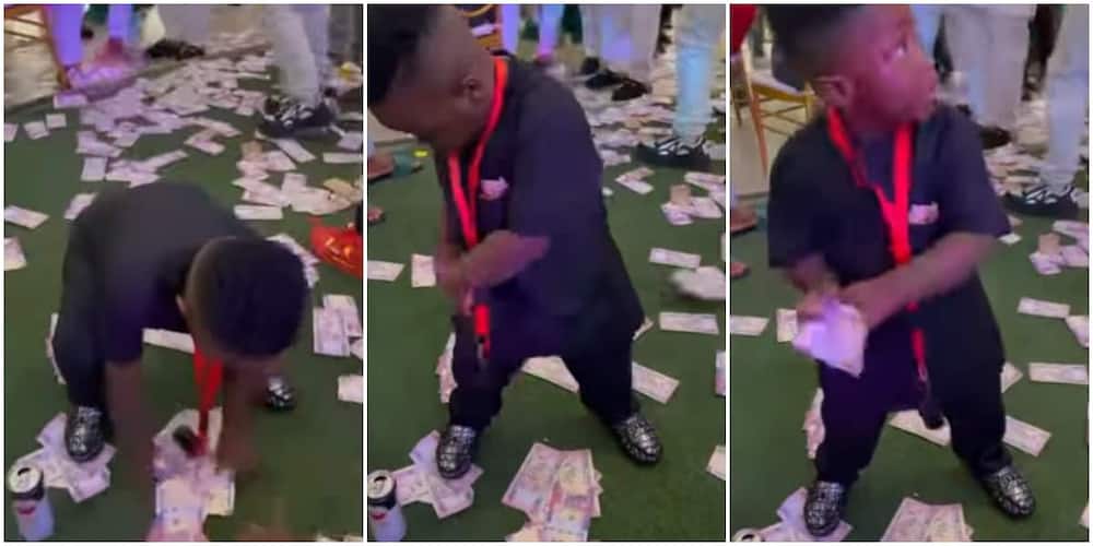 Nigerians react to video of little boy picking money at an event and putting them into his pocket.