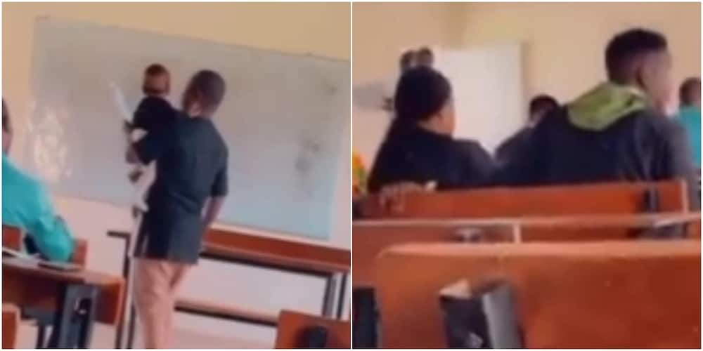 Nigerian Lecturer Carries Little Baby as Mother Receives Lecture, Many Hail Him for Being Kind to Student