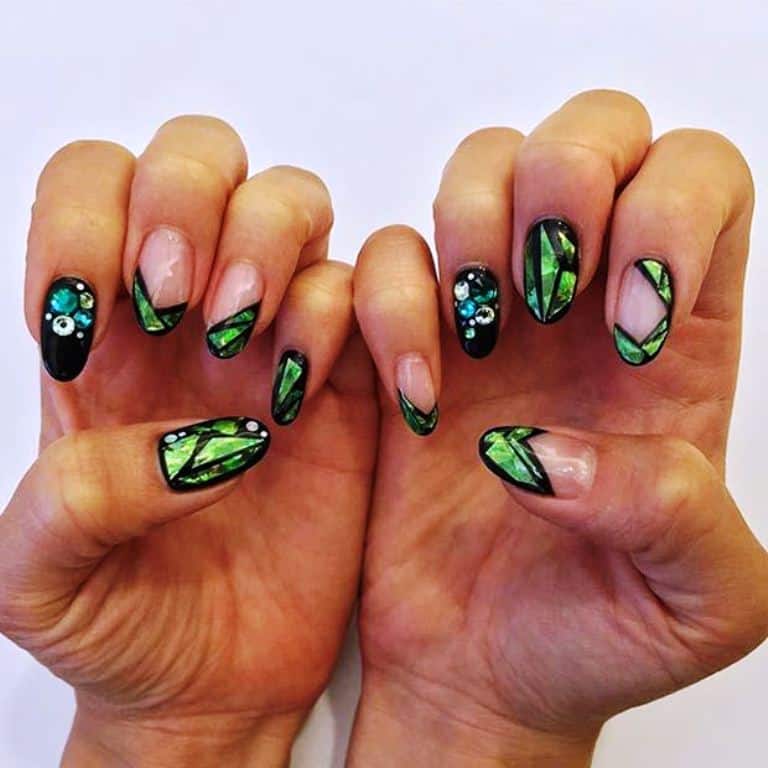 Shattered-glass inspired St. Patrick's Day nail design