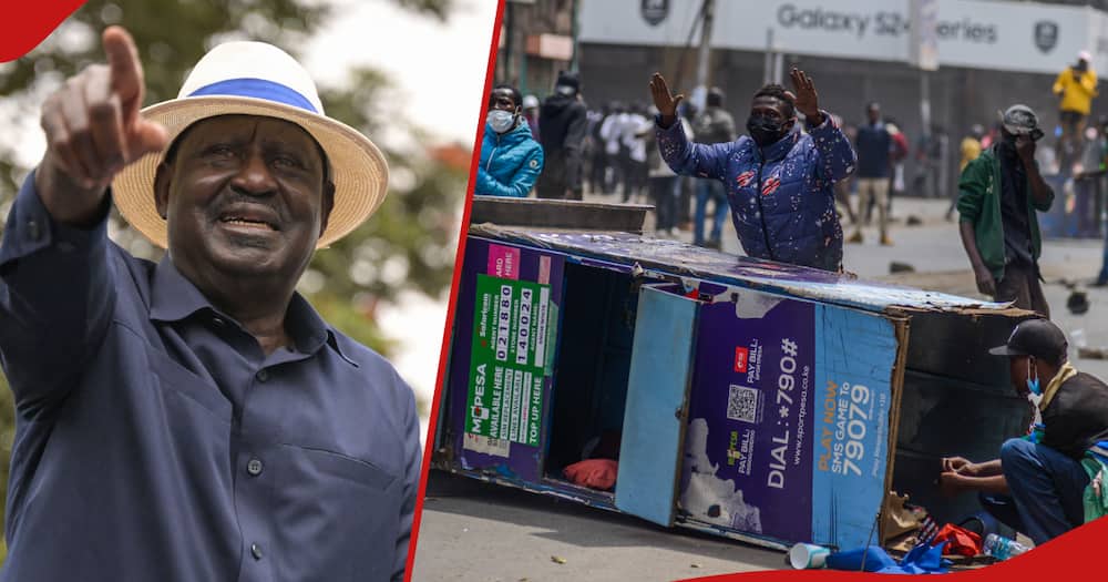Collage of ODM leader Raila Odinga (l) and protesters in Nairobi (r)