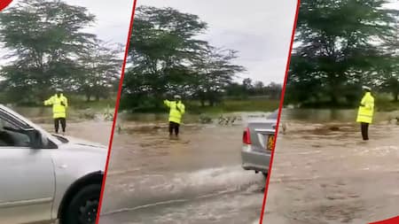 Kenyans Praise Dedicated Police Officer Who Braved Wet Road to Control Traffic: "Good Job"