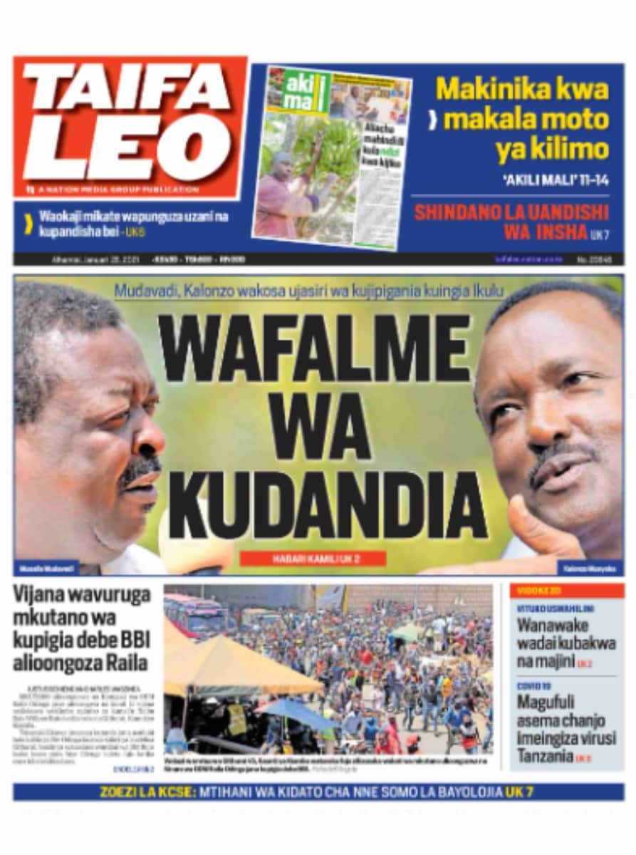 Kenyan newspapers review for January 28: Raila urges Uhuru to reshuffles cabinet to save his legacy