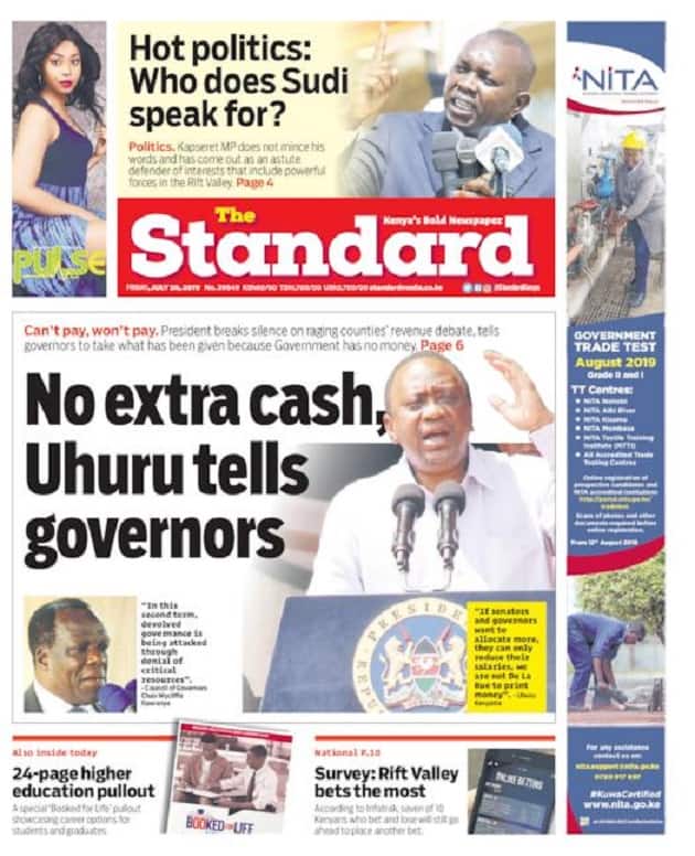 Kenya Newspapers Review for Friday July 26