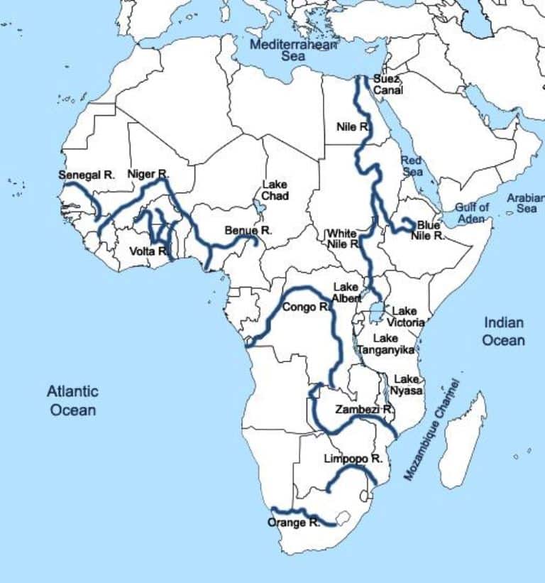 africa map outline with rivers
