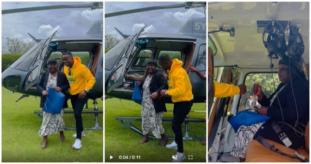 Adigodigo flies his mum on helicopter on Mother's Day