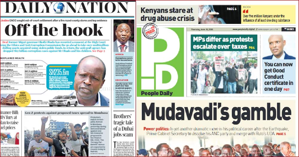 Front headlines of Daily Nation and People Daily newspapers.