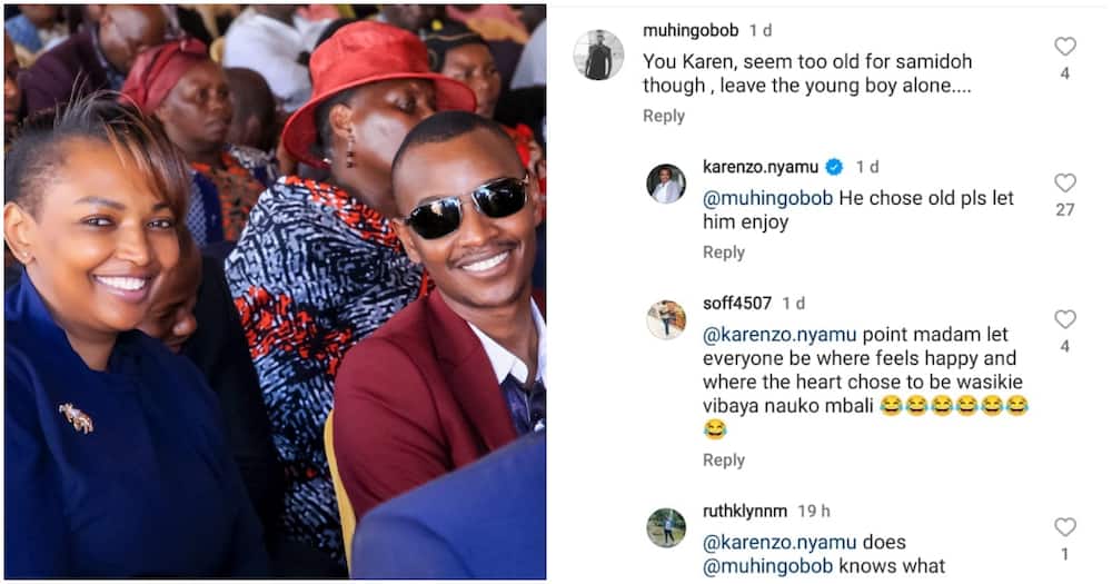 Karen Nyamu reacted to a fan who asked her to leave Samidoh. Photo: Karen Nyamu.