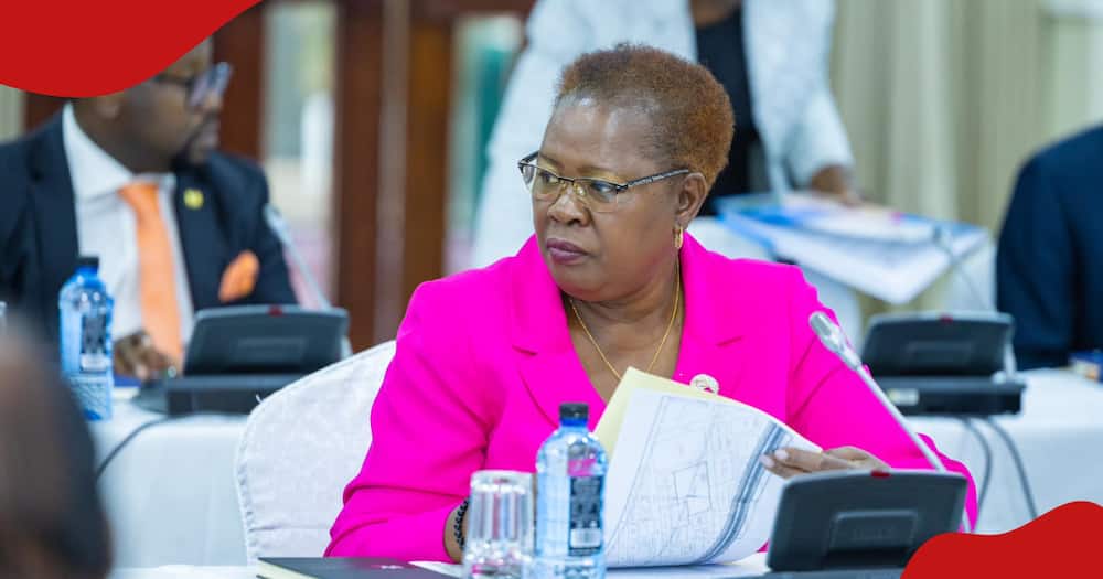 Lands Cabinet Secretary Alice Wahome attending a government meeting.
