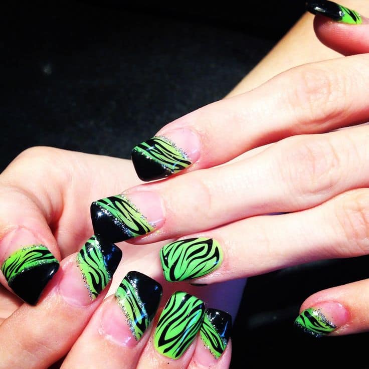 Green zebra St.Patrick's Day nail design
