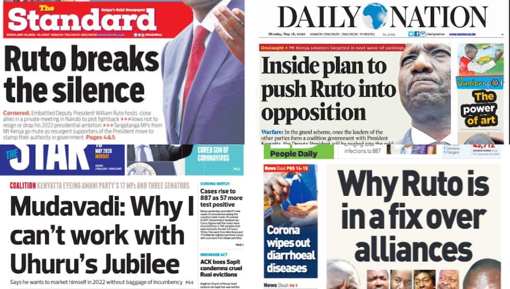 Kenyan newspapers review for May 18: Ruto advises Aden Duale, deputy Speaker Kindiki to give up seats if pressure mounts