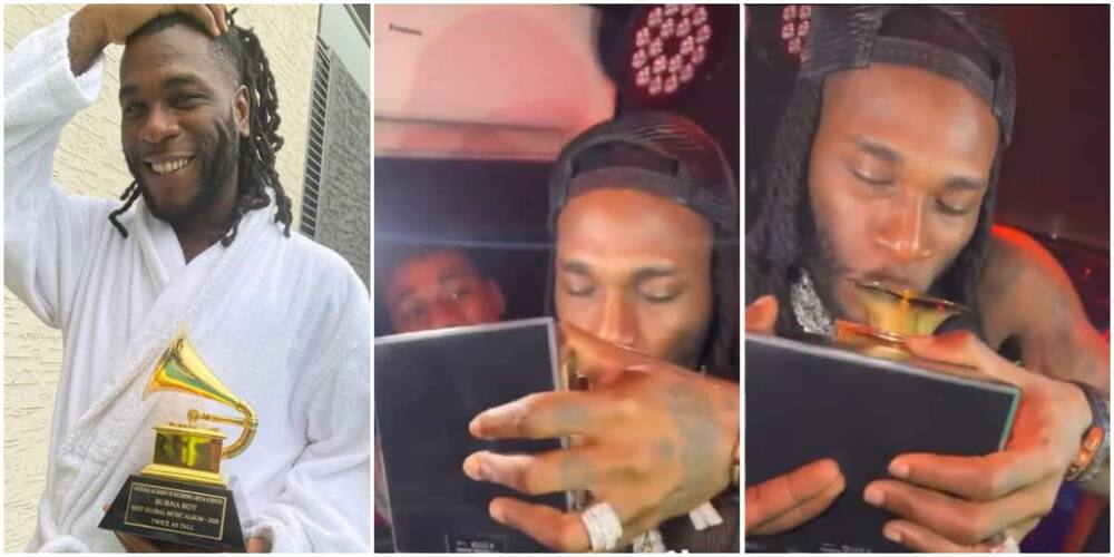 Crowd hails Burna Boy as he drinks from Grammy award