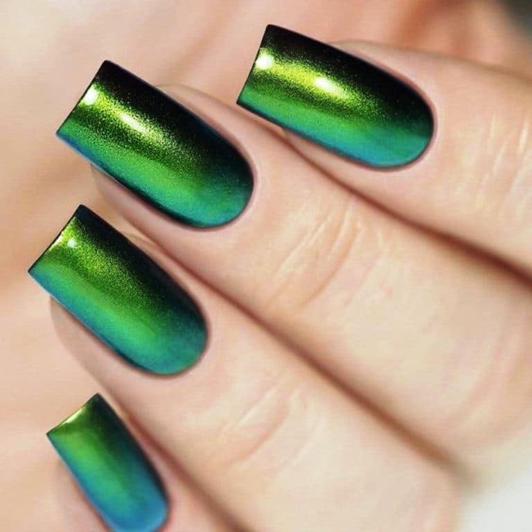 Metallic green gradient nail design for St. Patrick's Day