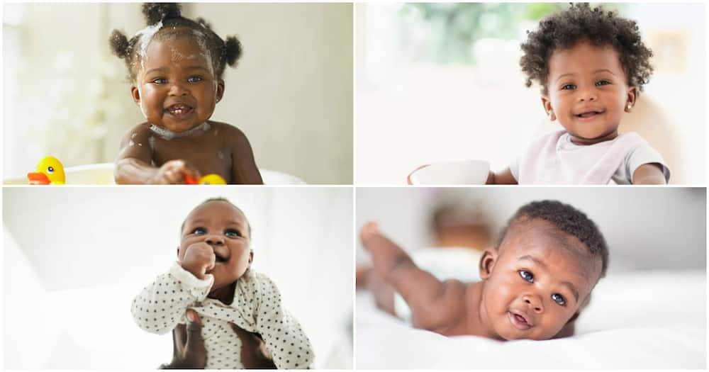 Baby bathing, having tea, smiling, staring. Photo for illustration.