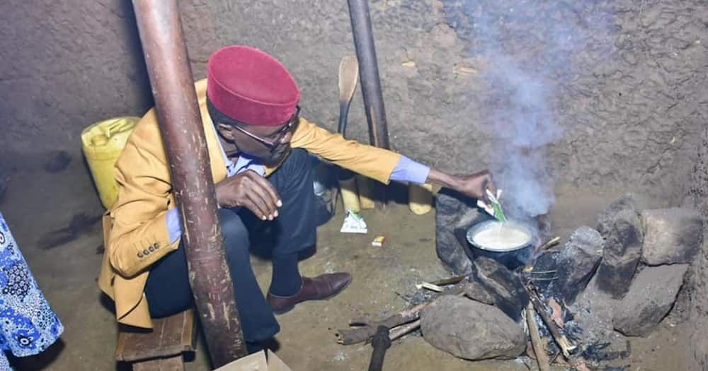 Kimilili MP Didmus Barasa visits 67-year-old widow, helps her prepare tea on earthen stove