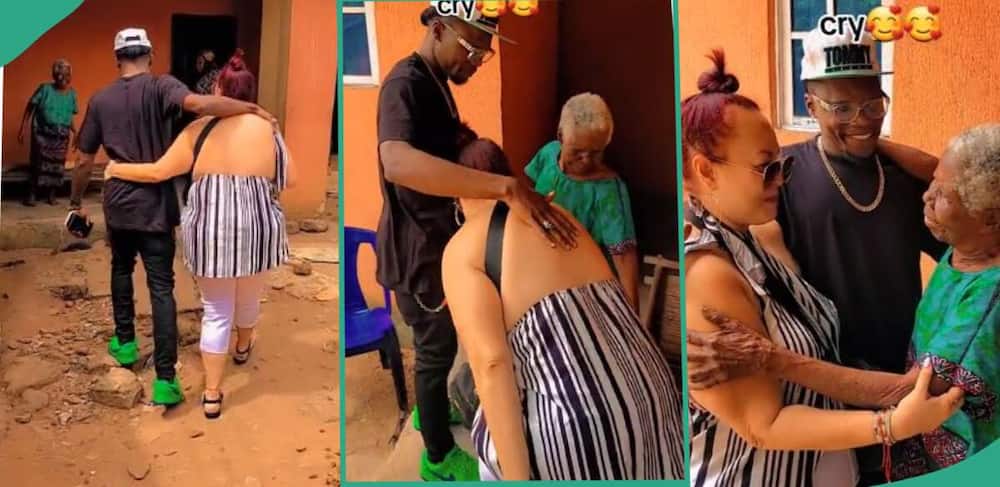 Grandma reacts as she meets grandson's oyinbo wife in video