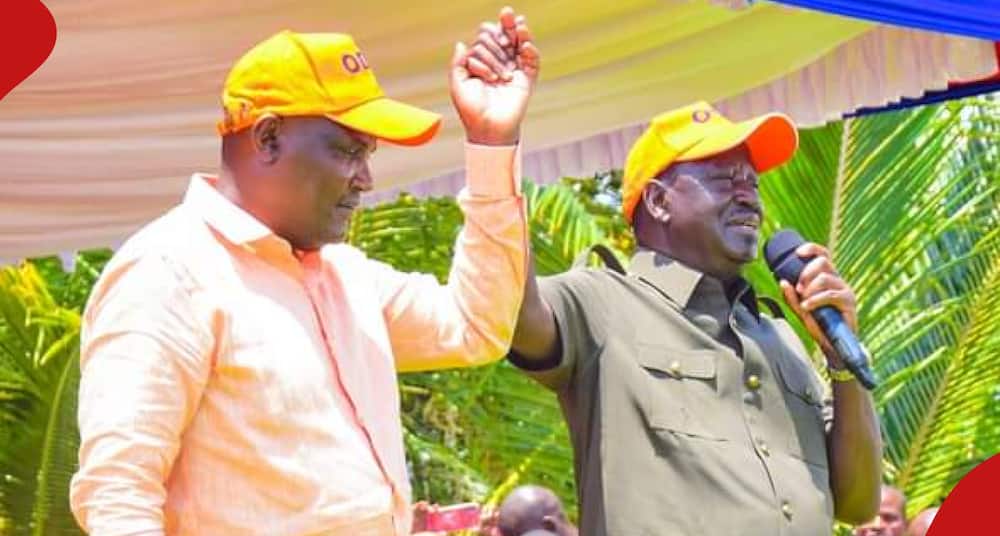 Raila Odinga and John Mbadi. The former endorsed the latter for the Suba South MP seat.