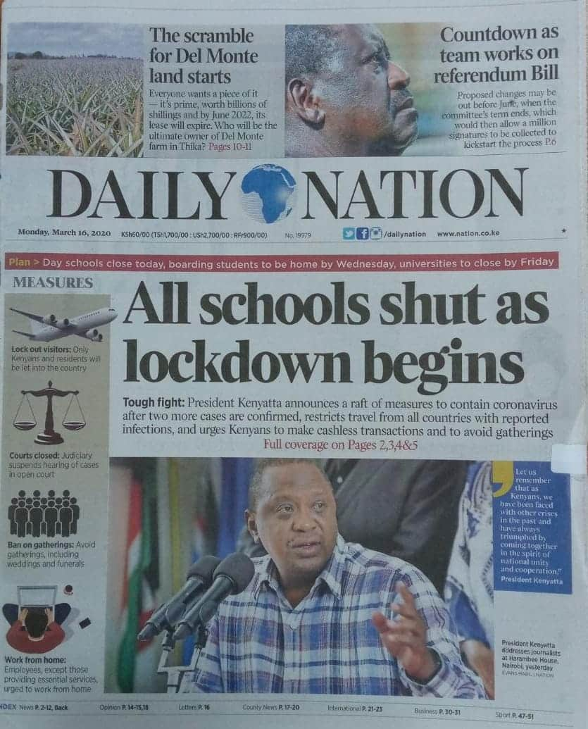 Magazeti ya Kenya, Jumatatu, Machi 16