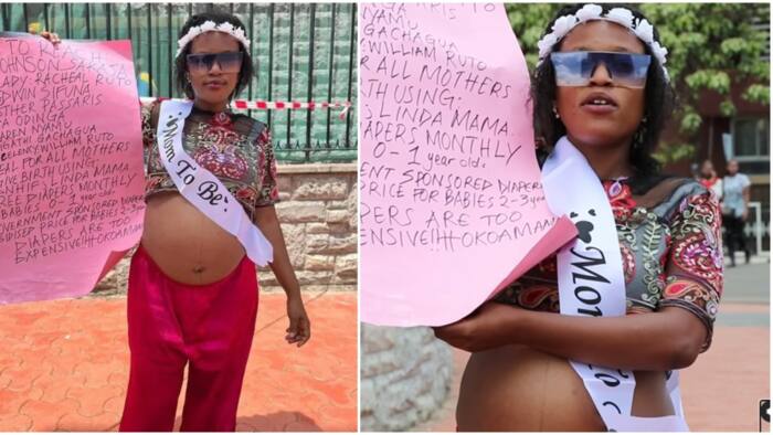 Pregnant Nairobi Woman Dumped by Boyfriend Parades Placard Appealing to Leaders to Introduce Free Baby Diapers