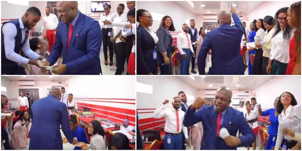 Nigerian billionaire visits company, gifts each of his workers hard currencies.