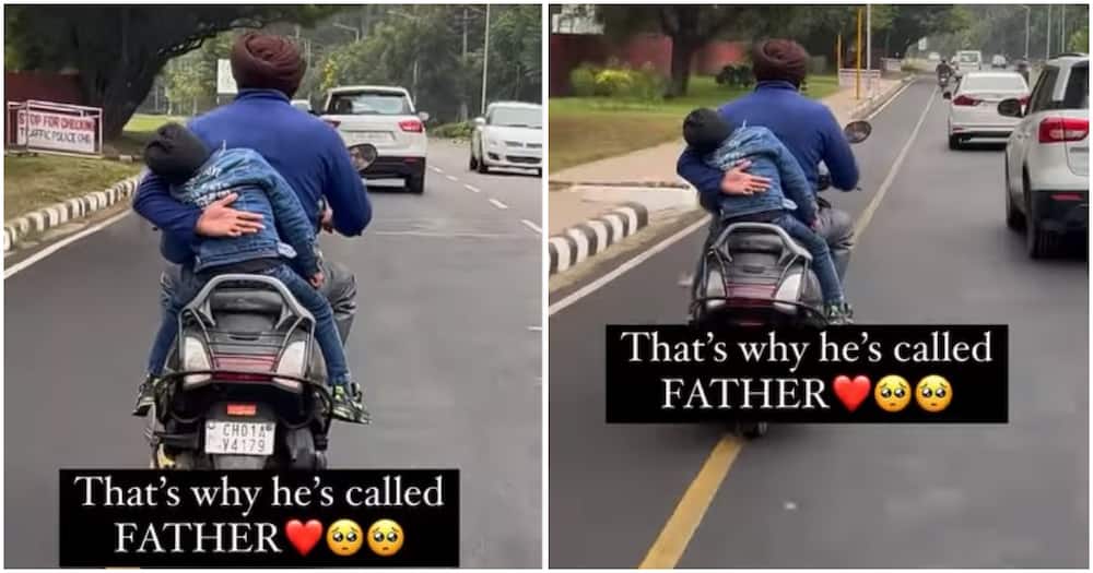 Father on scooter, son at back seat.