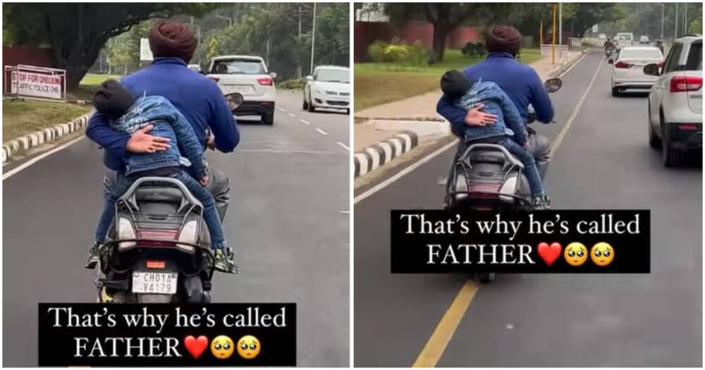 Father on scooter, son at back seat.