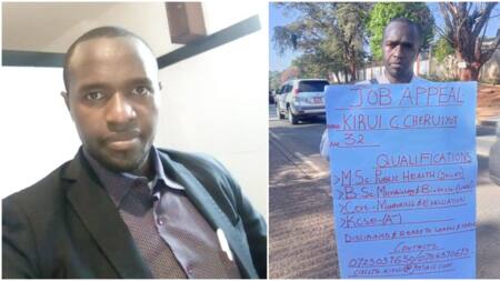 Bomet Man with 2 Degrees in Public Health, Microbiology Desperately Begs for Job with Placard
