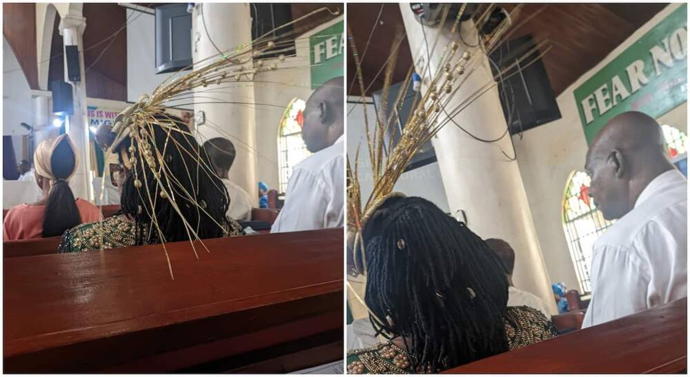 Nigerian lady wears a special cap to church on Easter Sunday.