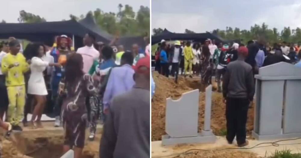 People grooving next to a fresh grave