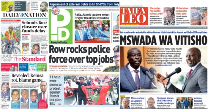 Kenyan Newspapers Review for June 7: William Ruto, Gachagua Sustain Threats on MPs Opposing Finance Bill
