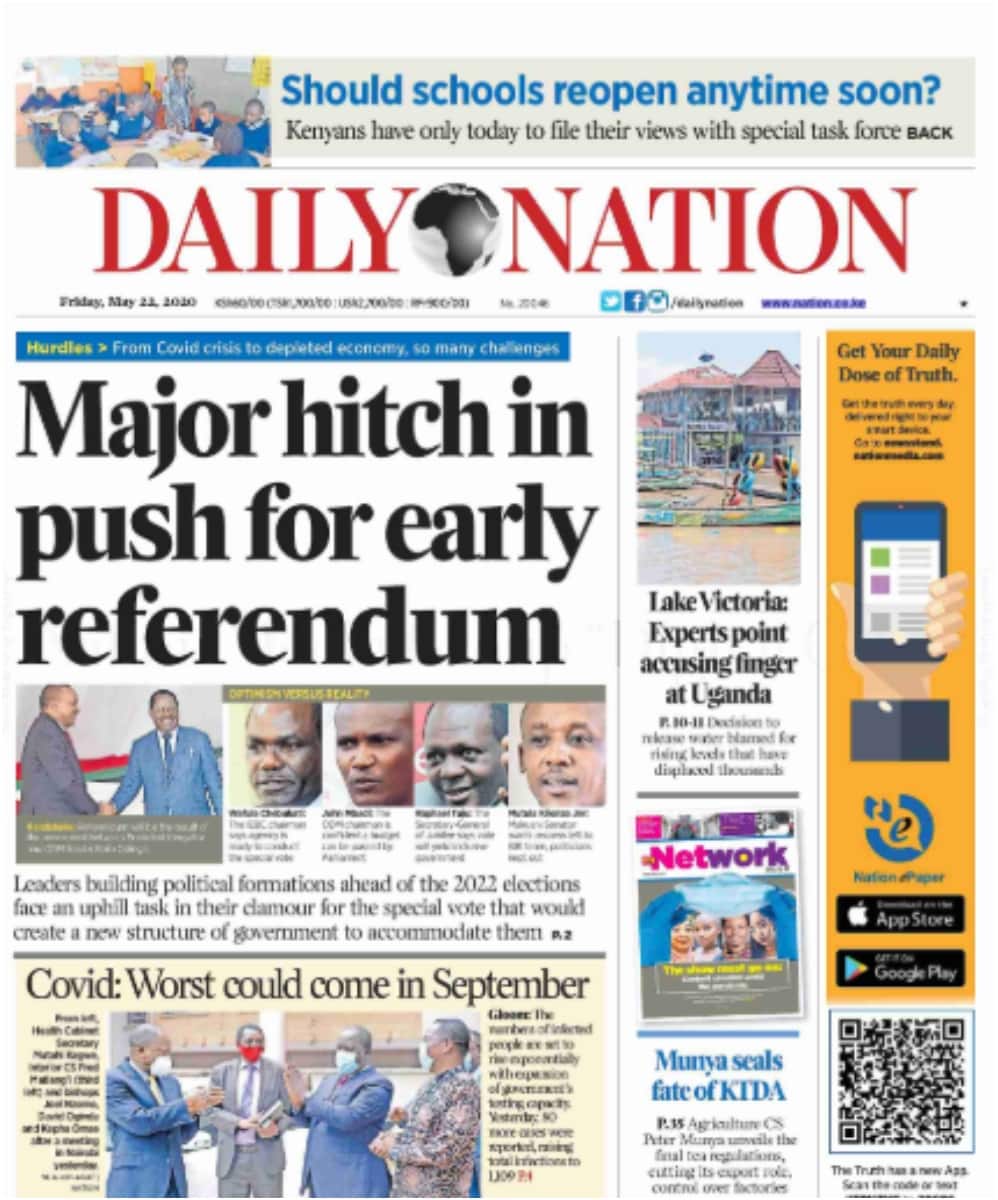 Kenyan newspapers review for May 22: Ruto advises team on ways to save Kithure Kindiki from ouster