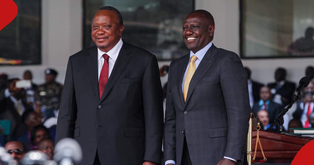 Uhuru Kenyatta and William Ruto pose for a photo during coronation ceremony in 2022.