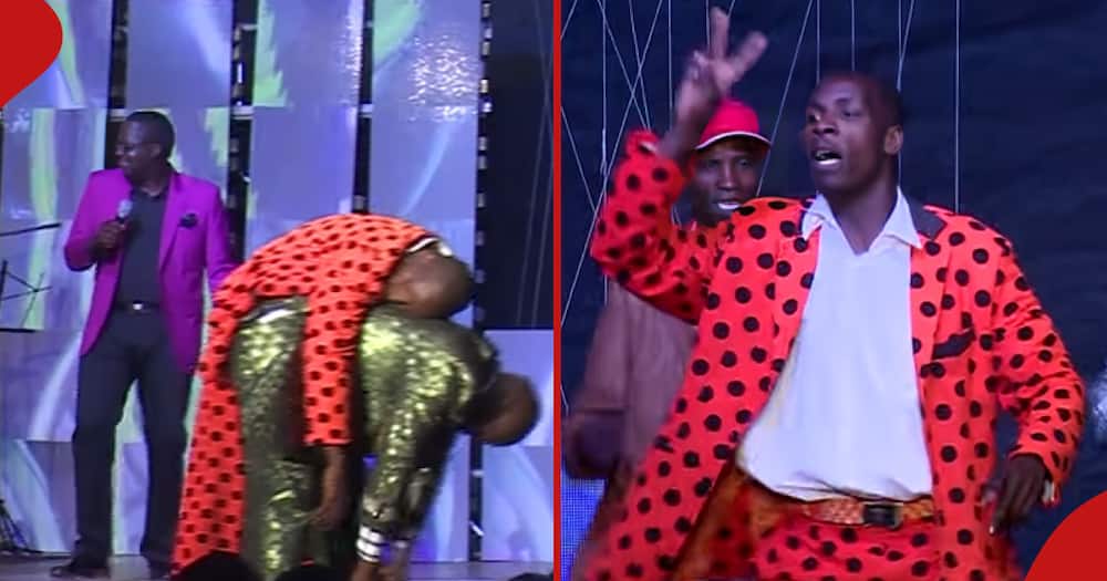 Embarambamba dances alongside Nyamira Man Pepe at Churchill Show.