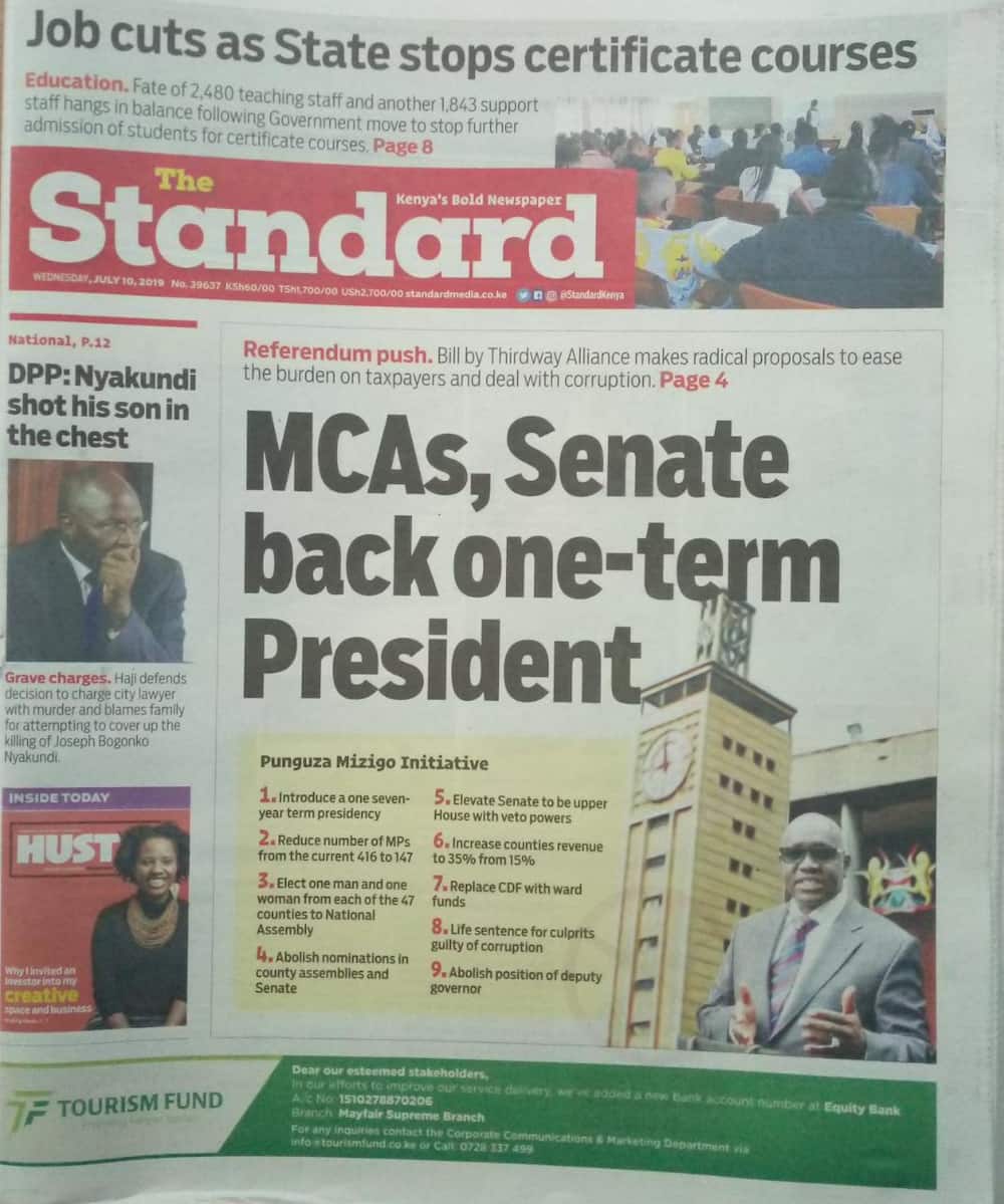 Kenyan newspapers review for July 10: ODM to crack whip on Governor Ojaamong for supporting DP Ruto