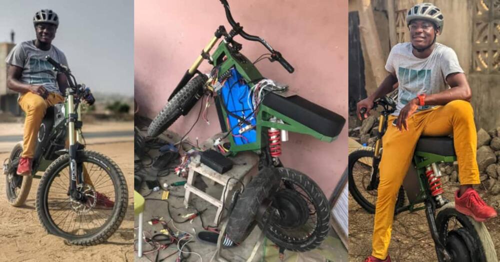 Lawrence Adjei builds electric bikes powered by dead Laptop batteries in his Garage.